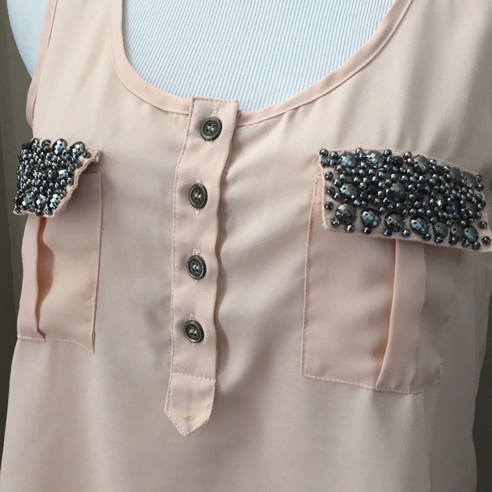 Peach Sleeveless Top Bling Pockets - Picture 2 of 6